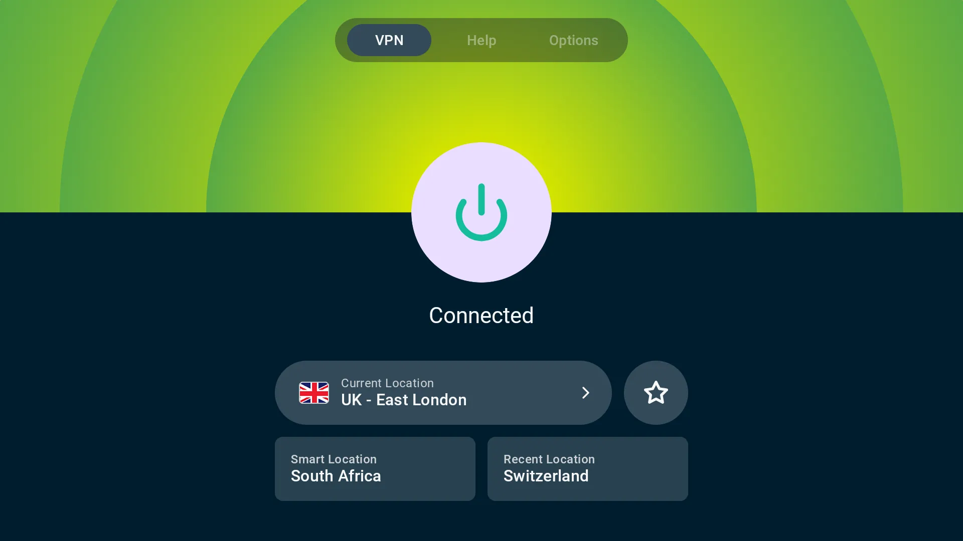 Express VPN đang kết nối trên màn hình TV, thể hiện sự bảo mật trực tuyến