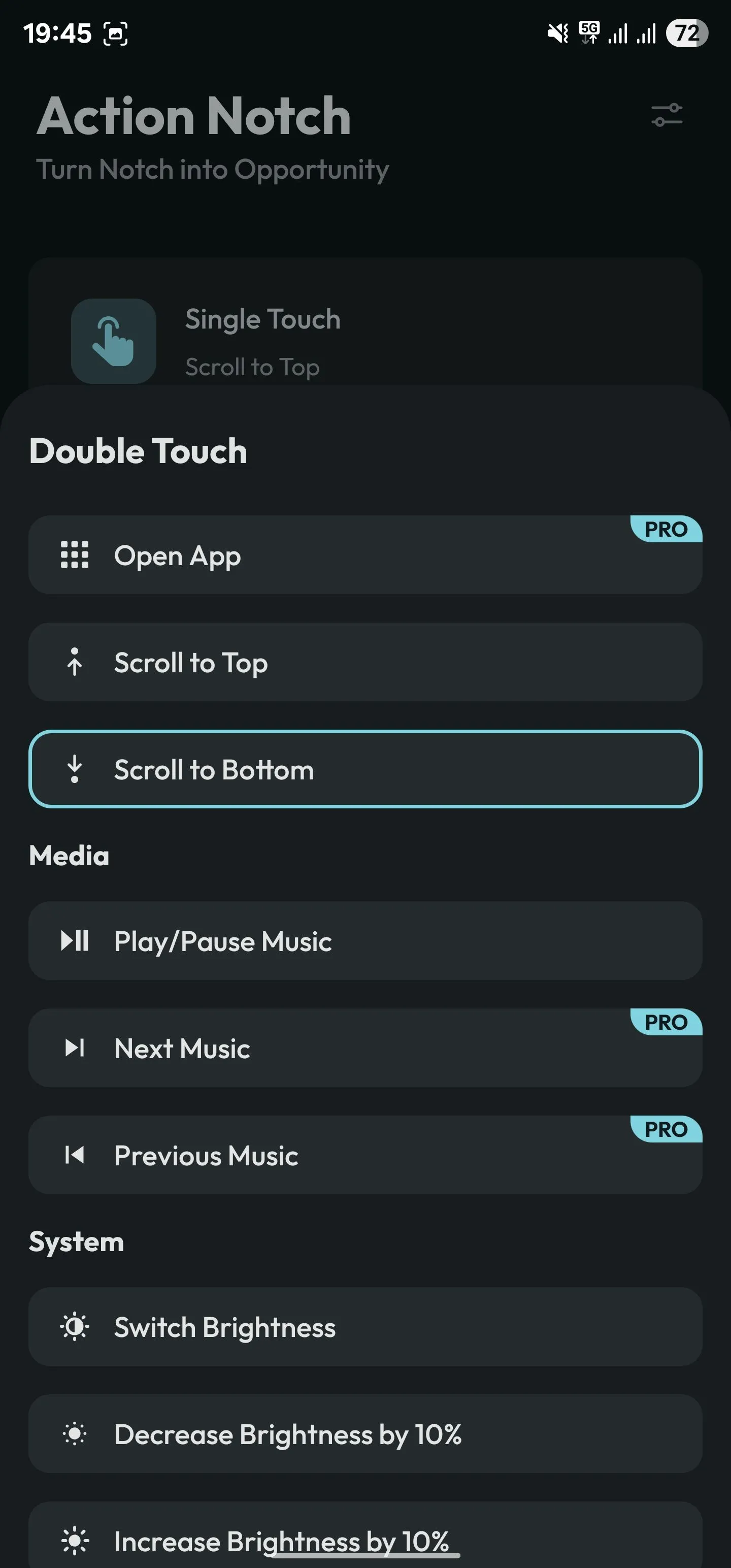 Gán cử chỉ chạm hai lần (Double Touch) của Action Notch để cuộn xuống cuối trang trên Android
