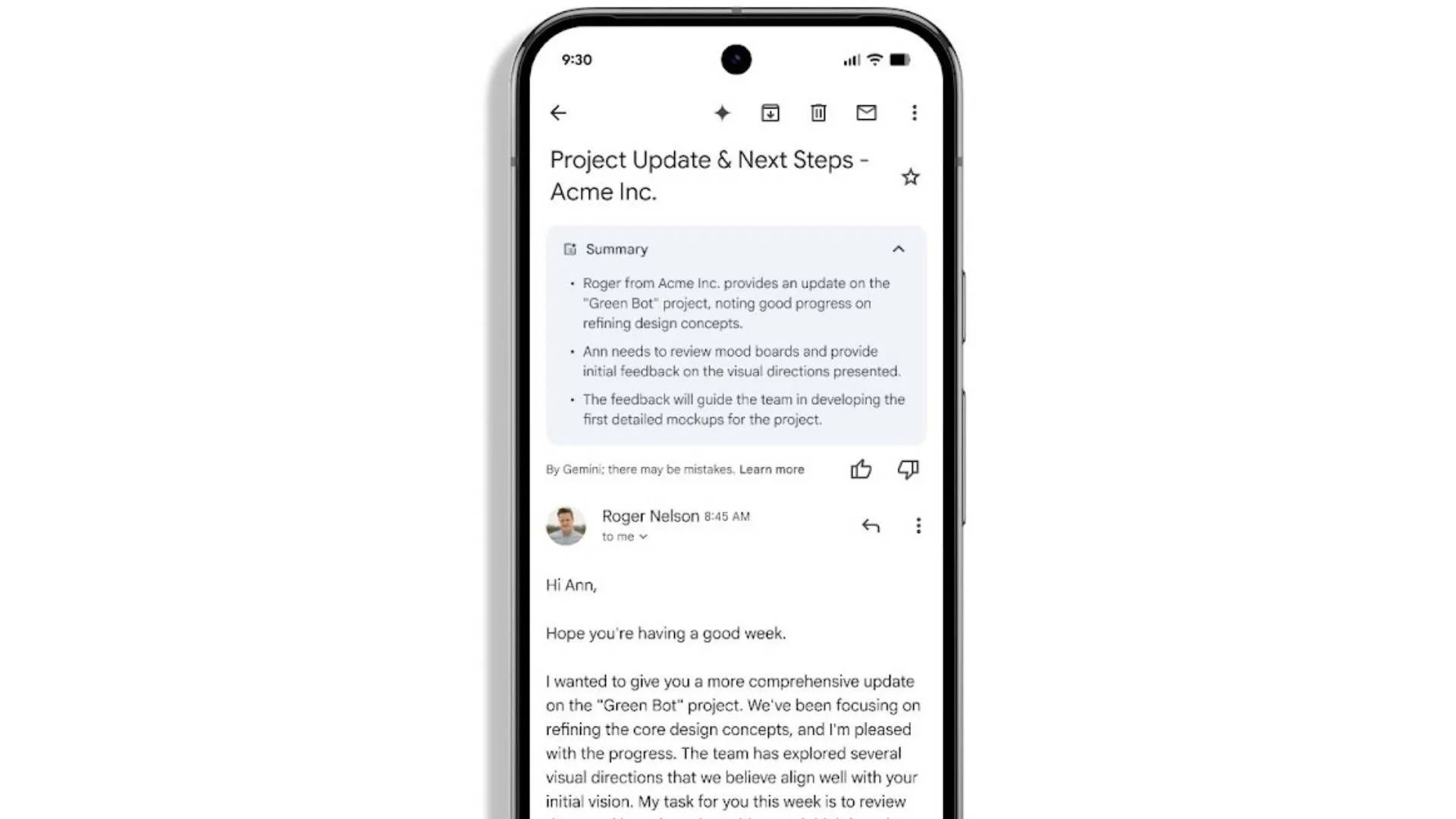 Gemini tóm tắt email trong Gmail trên điện thoại thông minh