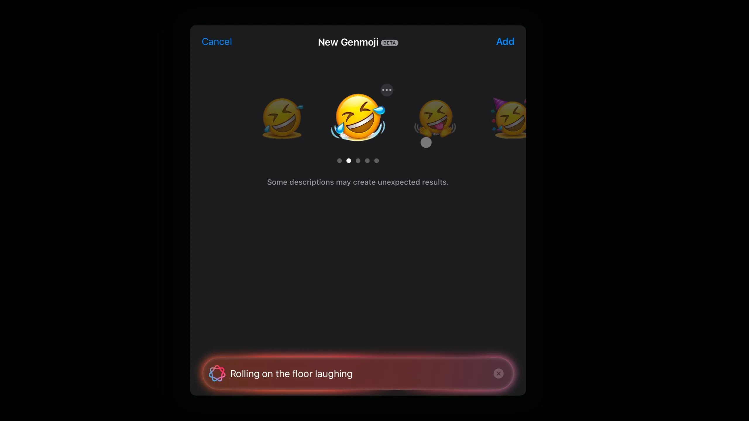 Genmoji biểu cảm cười lăn lộn được tạo không đúng phong cách Apple