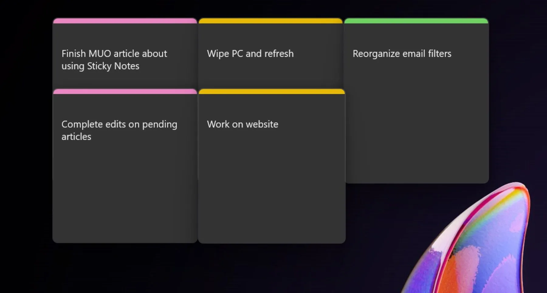 Ghi chú Sticky Notes được mã hóa màu sắc theo công việc ưu tiên trên Windows 11