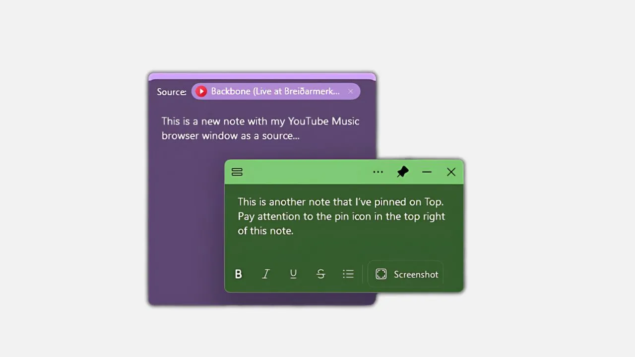 Ghi chú Sticky Notes trên Windows 11 được ghim trên cùng các cửa sổ khác