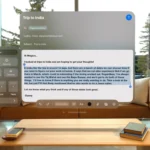 Giao diện Apple Intelligence đang hoạt động trên tai nghe Apple Vision Pro, thể hiện các công cụ AI mới.