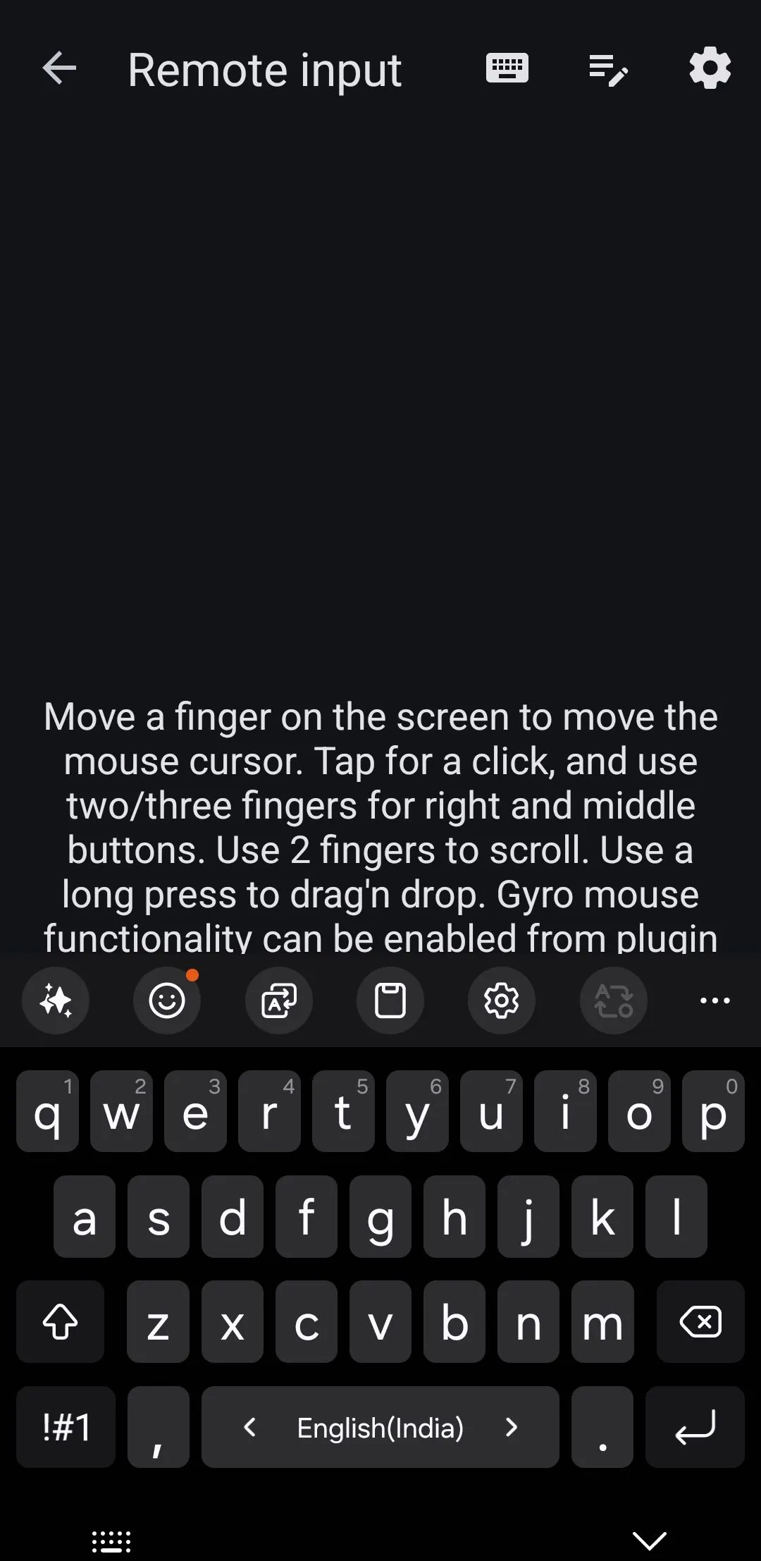 Giao diện bàn phím ảo trên ứng dụng KDE Connect Android để điều khiển PC