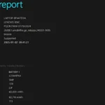 Giao diện báo cáo pin laptop trong trình duyệt web hiển thị các thông số Design Capacity, Full Charge Capacity và Cycle Count