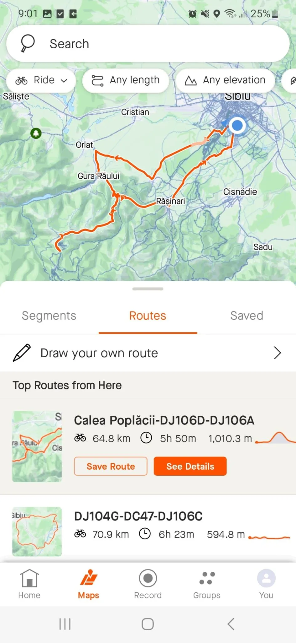 Giao diện bắt đầu vẽ lộ trình tập luyện trên ứng dụng Strava, dành cho người yêu chạy bộ và đi bộ đường dài