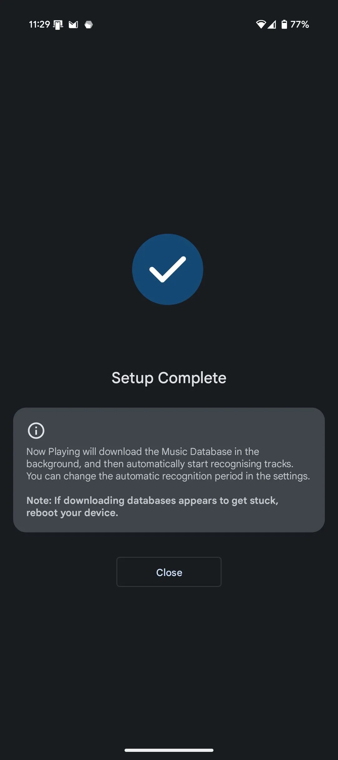 Giao diện cài đặt ban đầu của ứng dụng Ambient Music Mod, hiển thị các tùy chọn vùng và dữ liệu