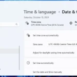 Giao diện cài đặt Ngày và Giờ trên Windows 11 với tùy chọn bật tự động Giờ mùa hè