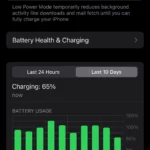 Giao diện Cài đặt Pin trên iPhone hiển thị tùy chọn Chế độ Nguồn điện thấp