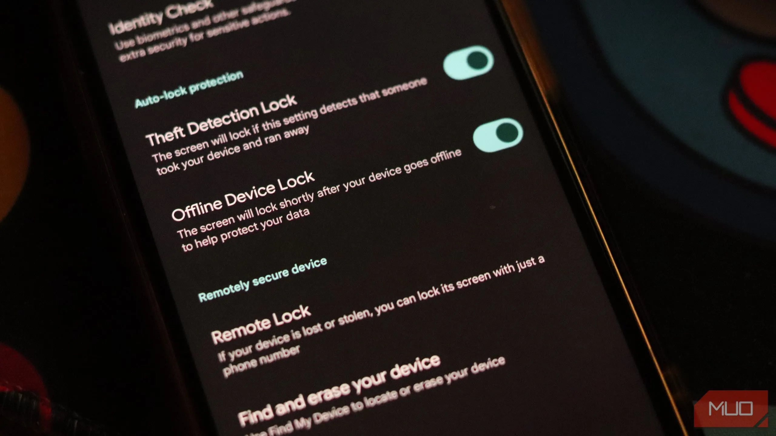 Giao diện cài đặt tính năng bảo vệ chống trộm trên điện thoại Android