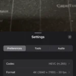 Giao diện cài đặt và tùy chỉnh chuyên sâu của ứng dụng Final Cut Camera trên iPhone