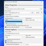 Giao diện chính của Rufus khi tạo USB cài đặt Windows 11, hiển thị các tùy chọn cấu hình như lựa chọn ISO, kiểu phân vùng.