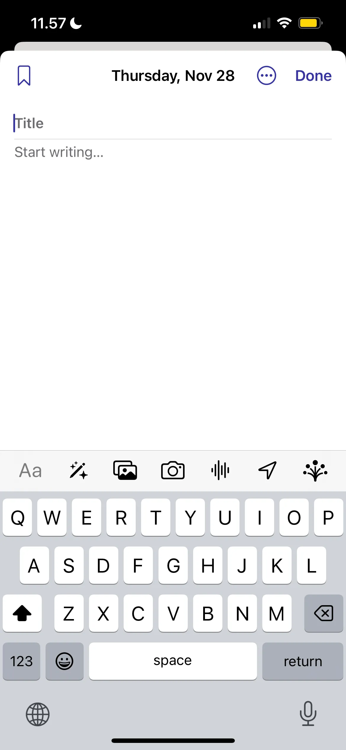 Giao diện chính của ứng dụng Journal trên iOS của Apple, hỗ trợ người dùng ghi nhật ký hàng ngày