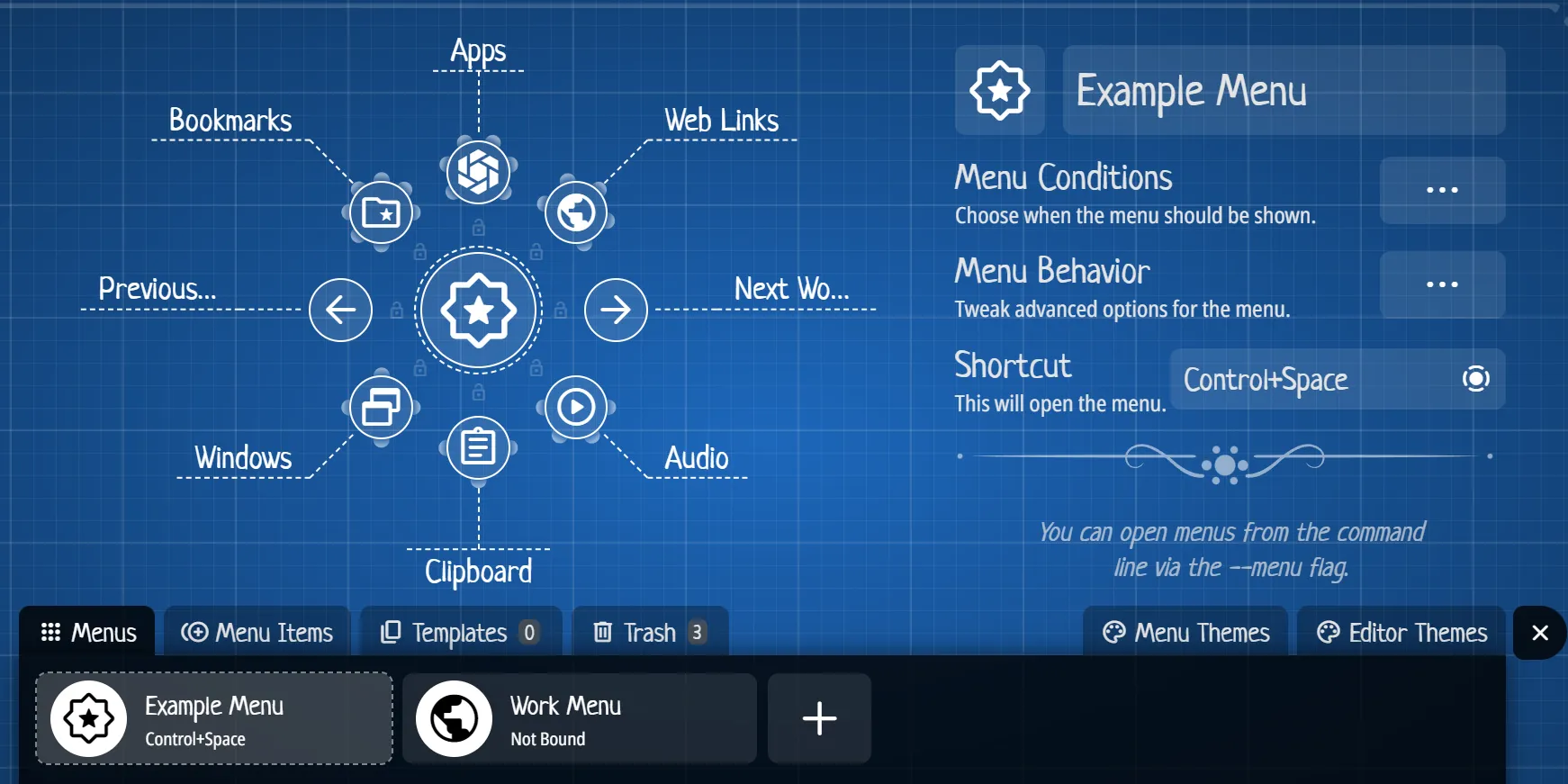 Giao diện chỉnh sửa menu Kando trên Windows 11