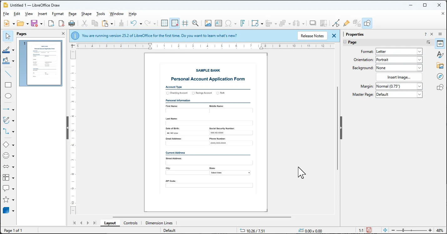 Giao diện chỉnh sửa PDF của LibreOffice Draw