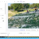 Giao diện chỉnh sửa video trực tuyến trên nền tảng Veed.io, thể hiện các công cụ và timeline.