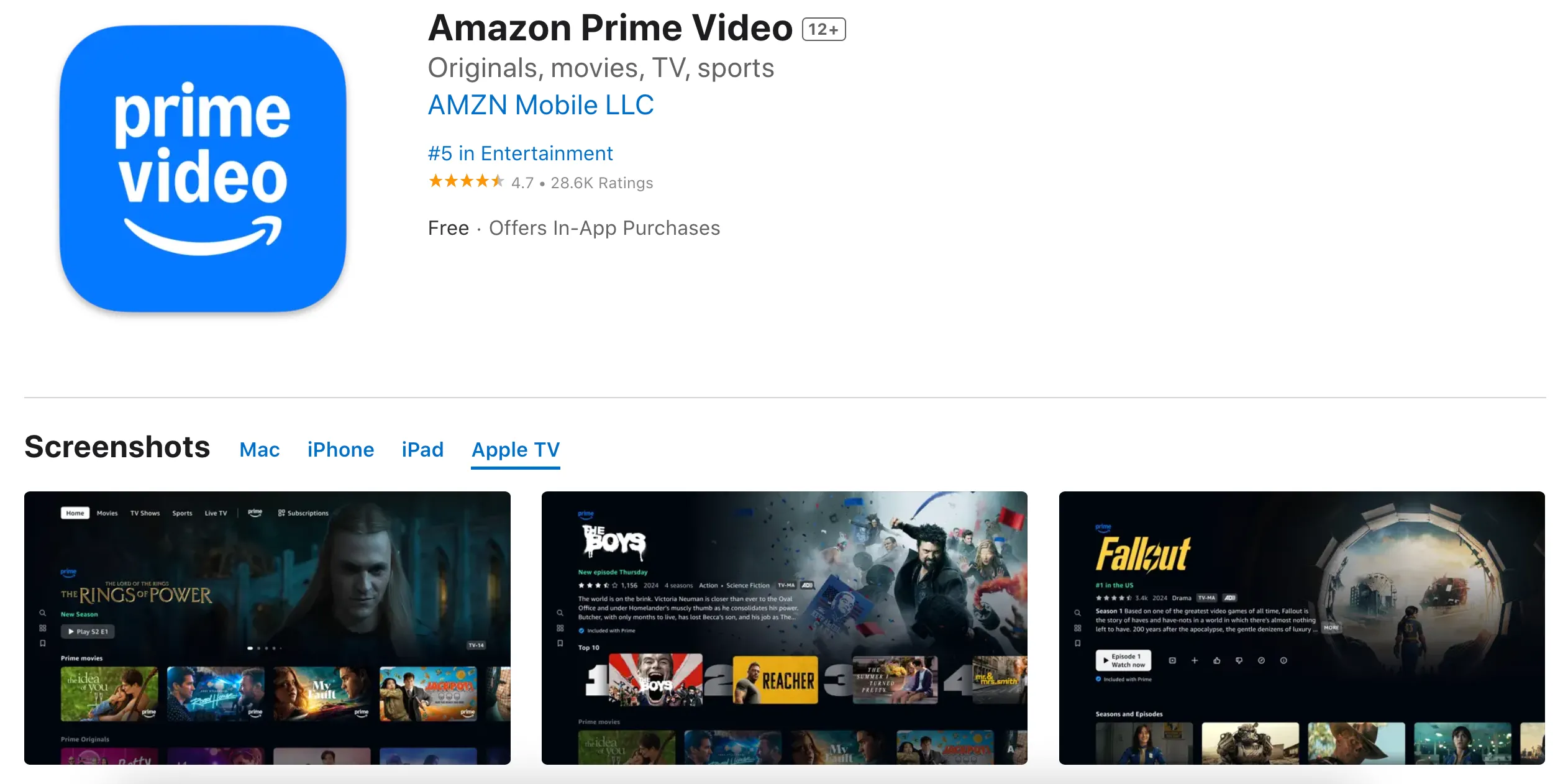 Giao diện chính ứng dụng Prime Video trên Apple TV sau cập nhật
