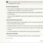 Giao diện Claude AI gợi ý các ý tưởng chụp ảnh mì Ý độc đáo, bao gồm góc chụp trừu tượng và hình học.