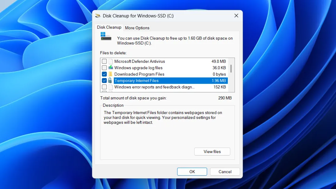 Giao diện công cụ Disk Cleanup trên hệ điều hành Windows