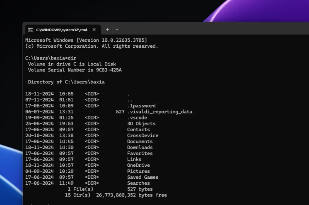 Giao diện cửa sổ Command Prompt (CMD) trên Windows 11