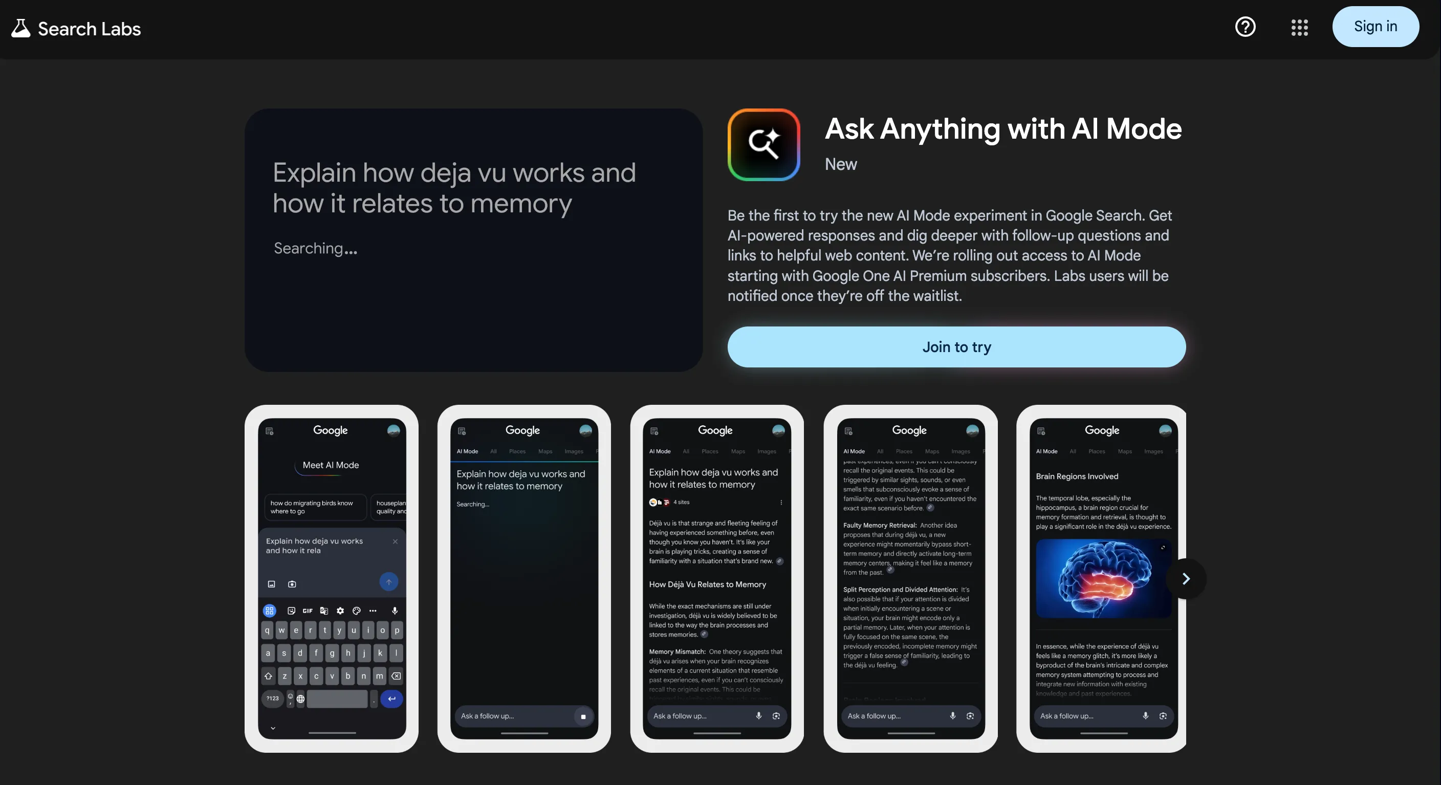 Giao diện đăng ký danh sách chờ Google AI Mode trong Google Labs