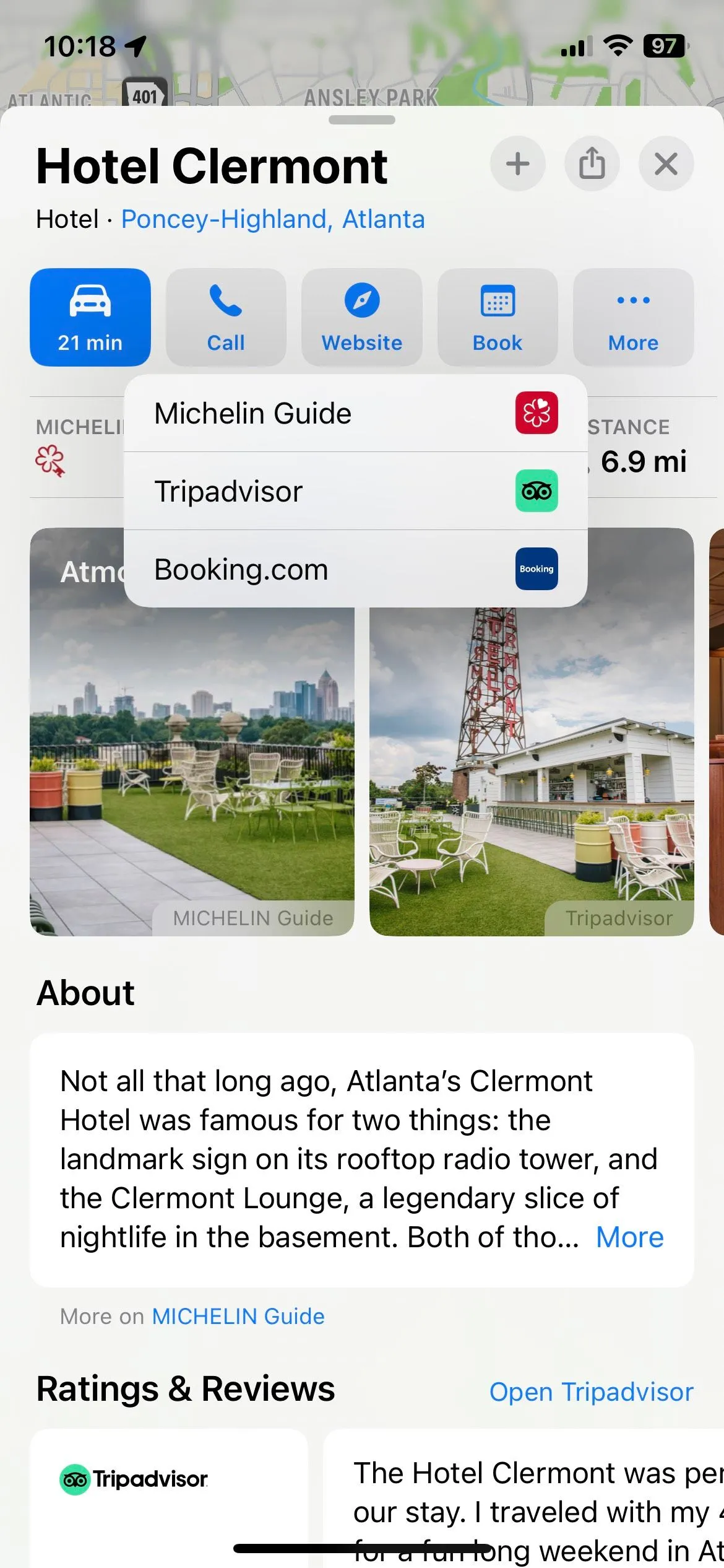 Giao diện đặt phòng khách sạn thông qua Michelin Guide ngay trong Apple Maps