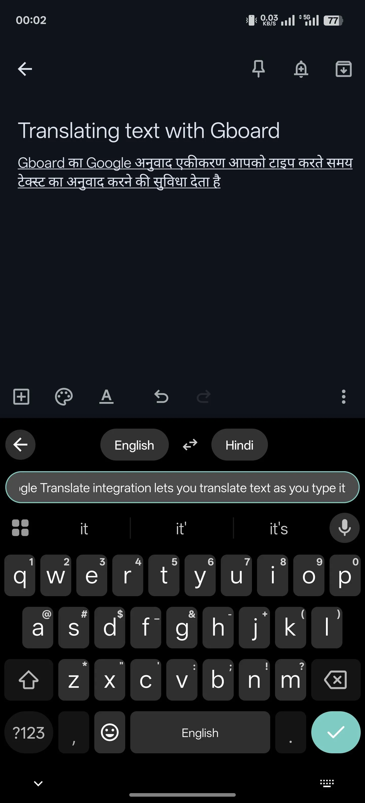 Giao diện dịch văn bản trực tiếp trên Gboard giúp giao tiếp đa ngôn ngữ.