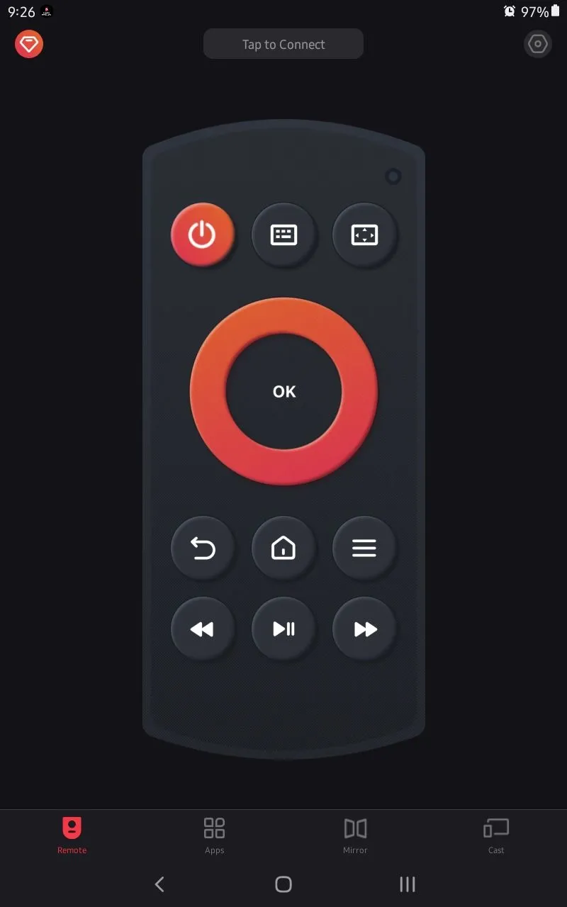 Giao diện điều khiển thân thiện của ứng dụng Amazon Fire TV Remote trên điện thoại
