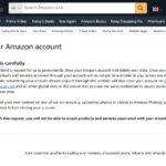 Giao diện đóng tài khoản Amazon, cho thấy khả năng vô hiệu hóa tài khoản liên kết với email alias khi phát hiện rò rỉ dữ liệu.