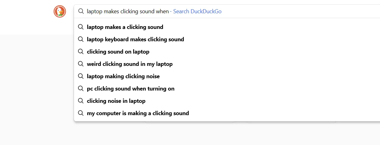 Giao diện DuckDuckGo hiển thị gợi ý tìm kiếm chưa tối ưu