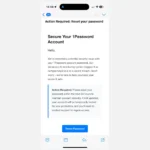 Giao diện email lừa đảo giả mạo yêu cầu đặt lại mật khẩu 1Password