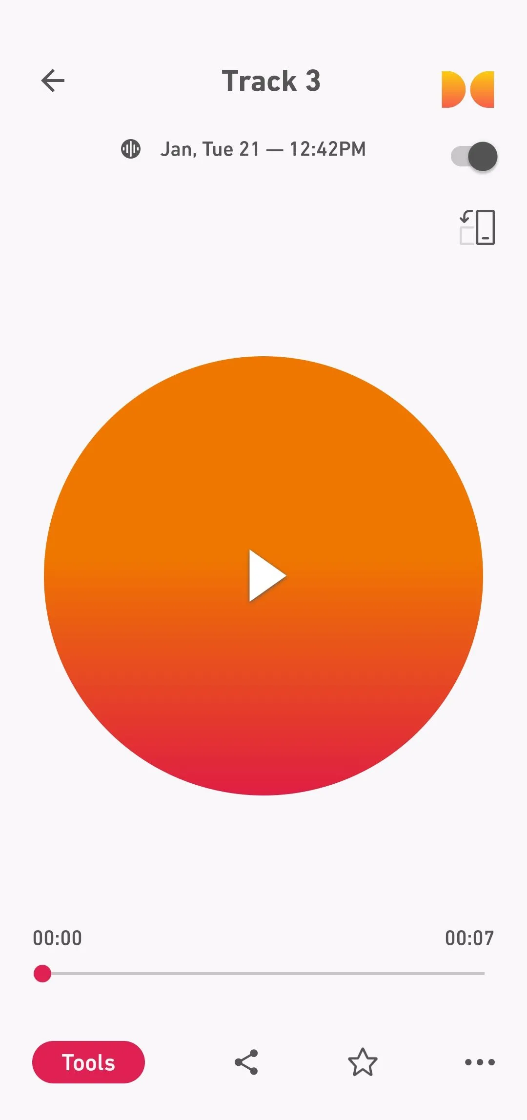 Giao diện ghi âm của ứng dụng Dolby On trên Android
