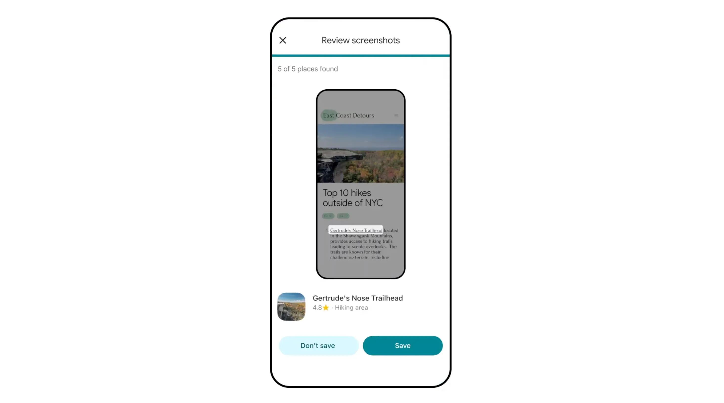 Giao diện Google Maps đề xuất xem lại ảnh chụp màn hình du lịch để lưu