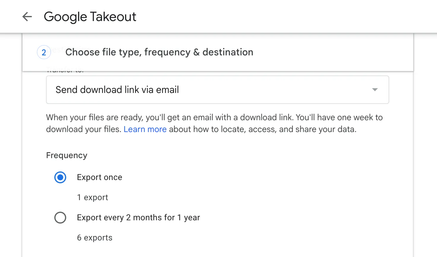 Giao diện Google Takeout khi xuất dữ liệu email Gmail