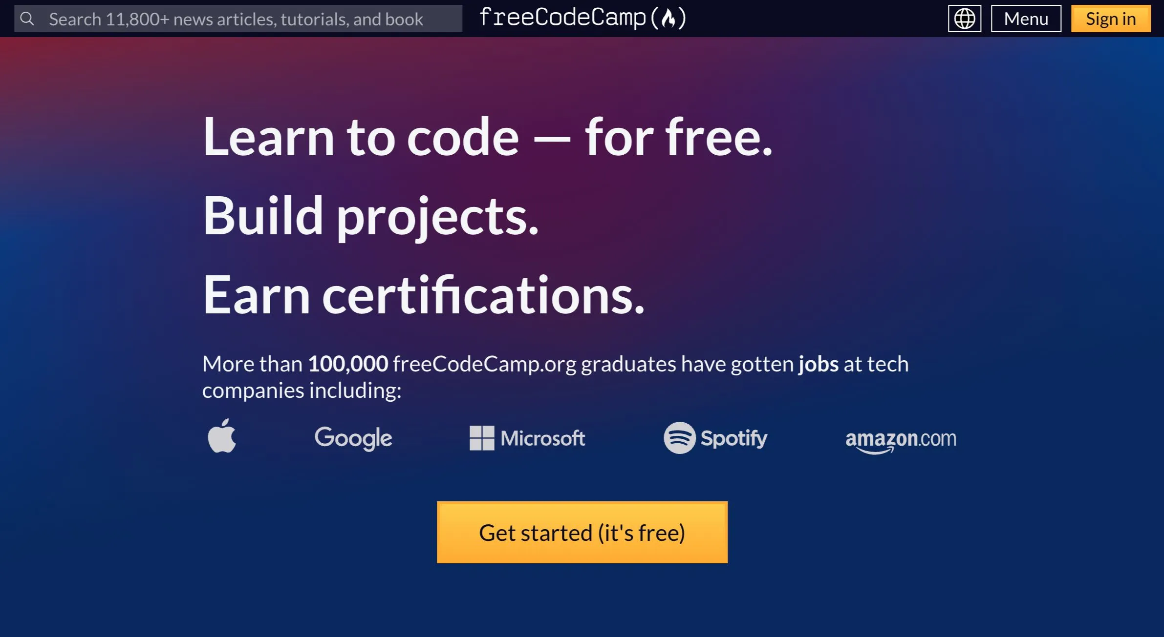 Giao diện học lập trình tương tác trên website freeCodeCamp