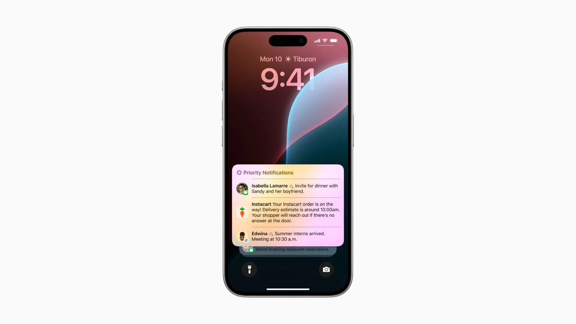 Giao diện iPhone hiển thị cách AI tự động sắp xếp và ưu tiên các thông báo quan trọng, giúp người dùng tập trung hơn.