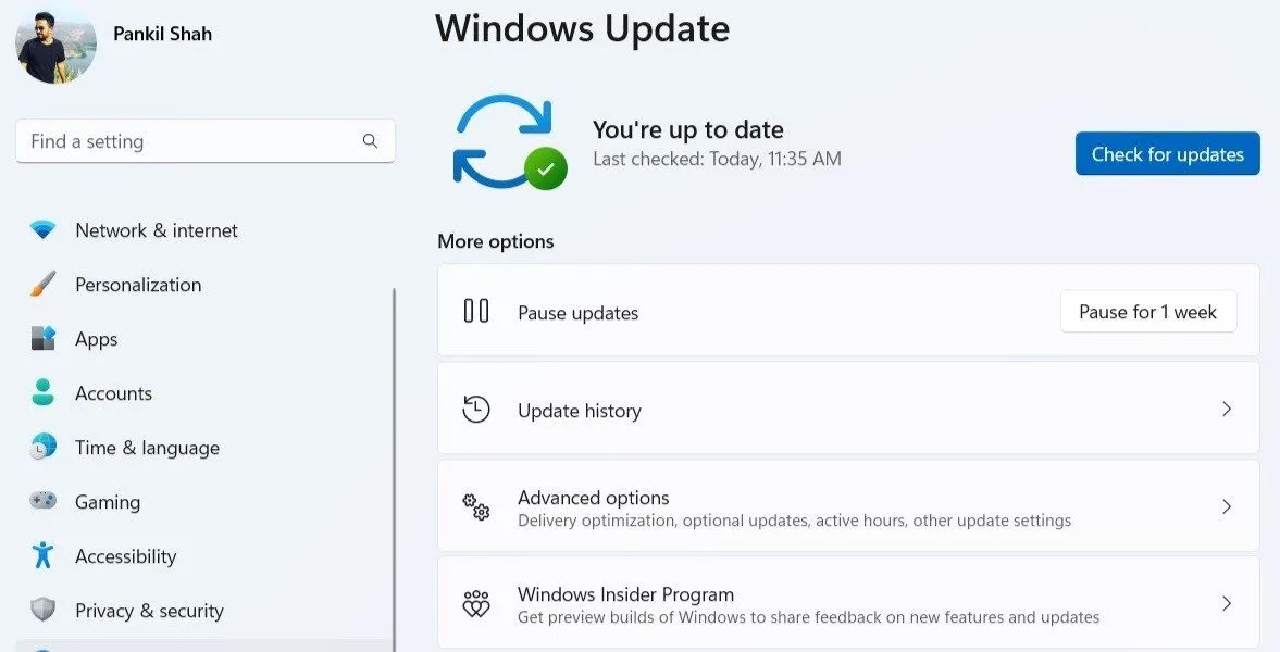 Giao diện kiểm tra các bản cập nhật hệ thống và driver trên Windows 11