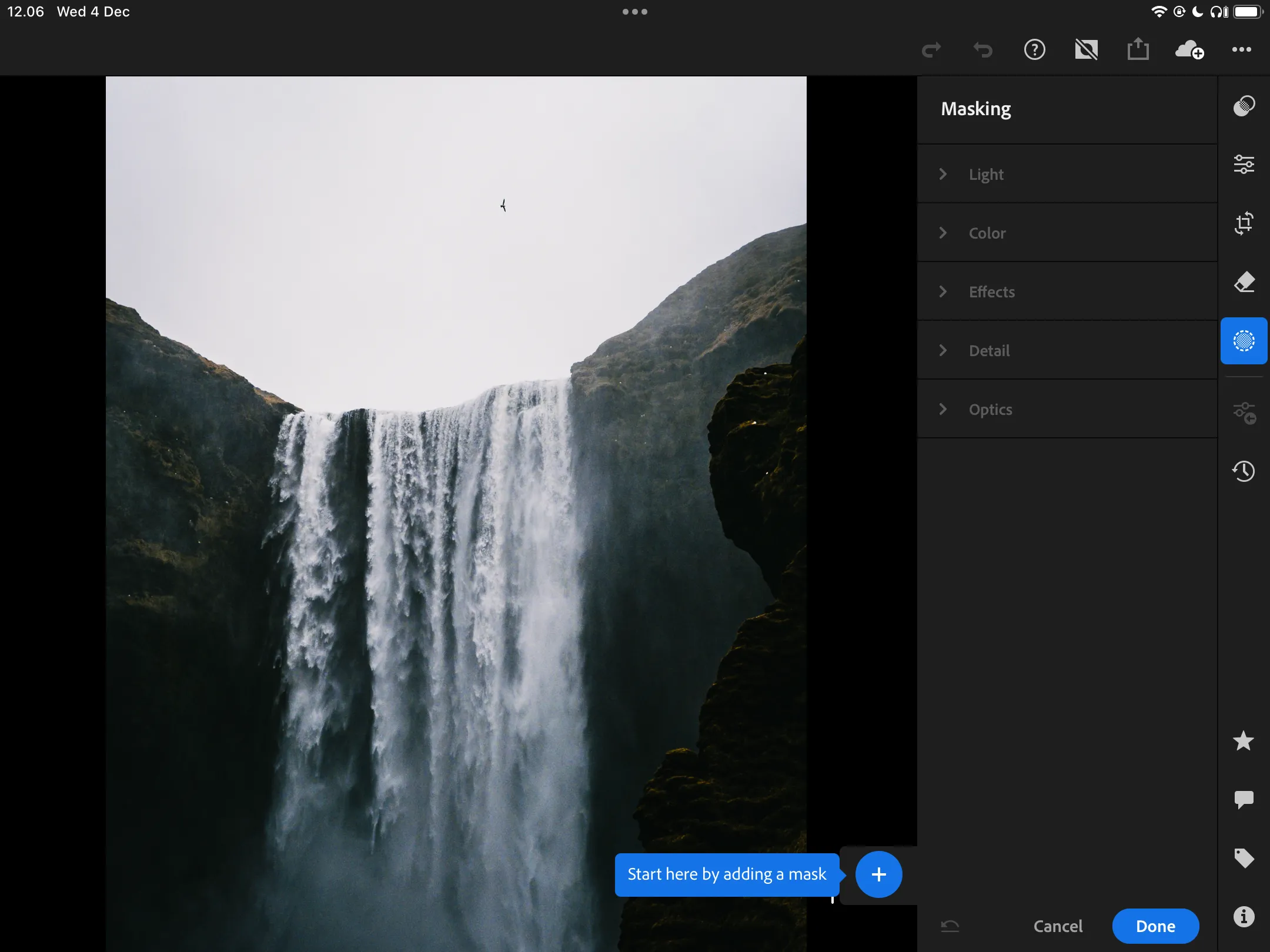 Giao diện lựa chọn các phiên bản ảnh khác nhau trong ứng dụng Lightroom CC