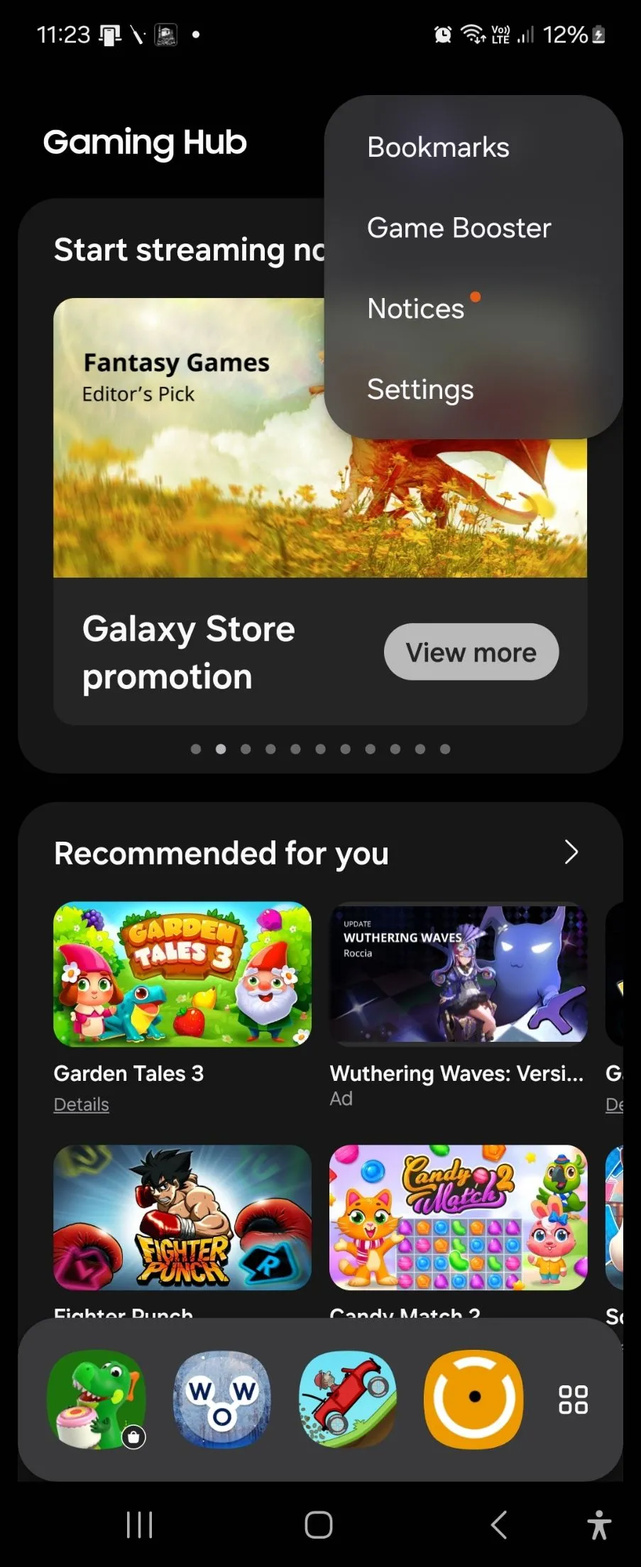 Giao diện menu ứng dụng Game Booster trên điện thoại Samsung Galaxy Z Flip 6, hiển thị tùy chọn Pause USB PD charging