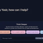 Giao diện Microsoft Copilot với tính năng Think Deeper đang được bật, thể hiện khả năng suy luận sâu của AI