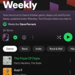 Giao diện mới của Discover Weekly trên Spotify hiển thị tùy chọn lọc nhạc theo 5 thể loại khác nhau
