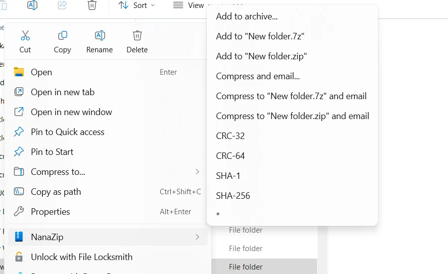 Giao diện NanaZip trên Windows, một công cụ giải nén file hiện đại và tích hợp tốt.