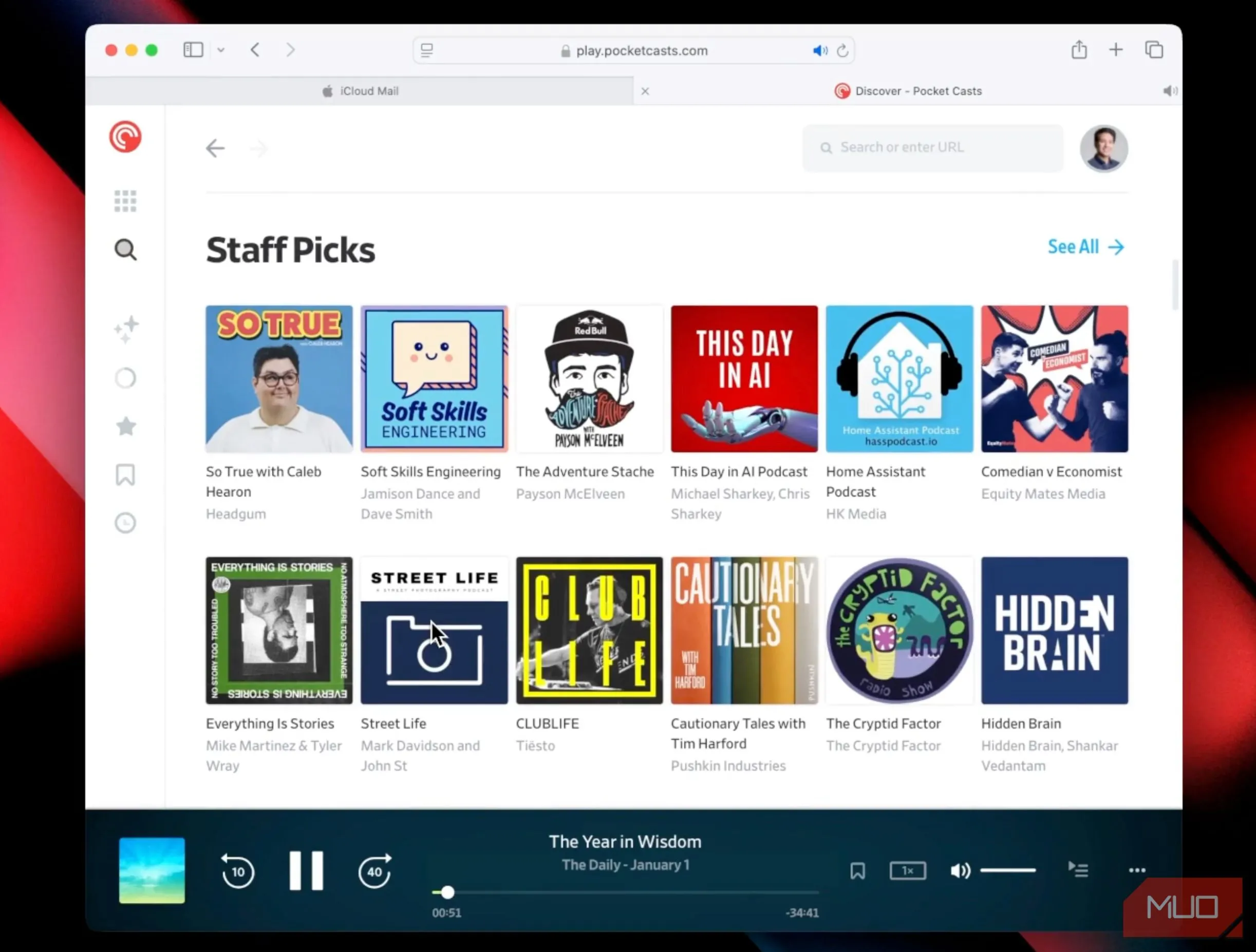 Giao diện nghe podcast của Pocket Casts trên nền tảng web đã được miễn phí