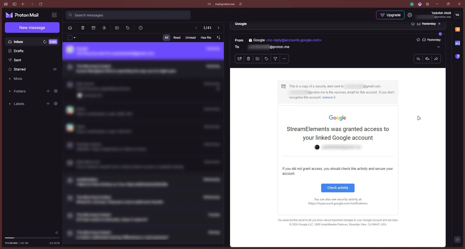 Giao diện người dùng của Proton Mail, dịch vụ email mã hóa bảo vệ quyền riêng tư