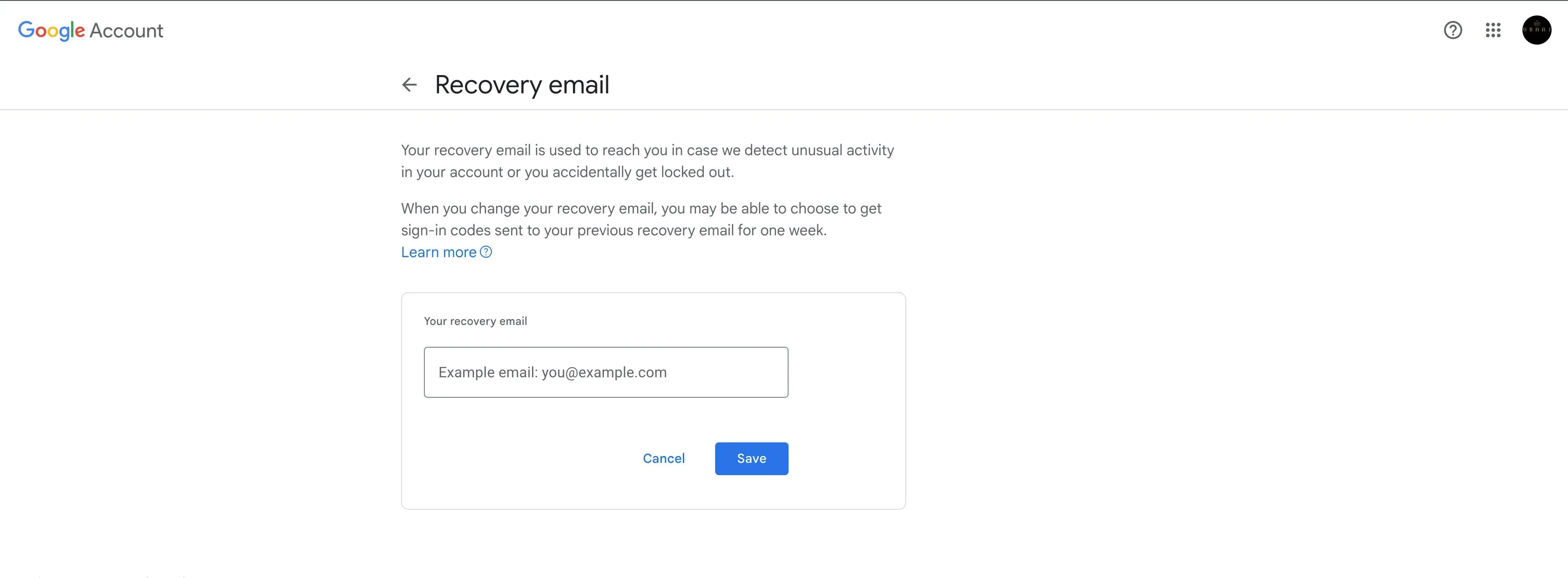 Giao diện nhập email khôi phục tài khoản Google, minh họa tùy chọn khôi phục.