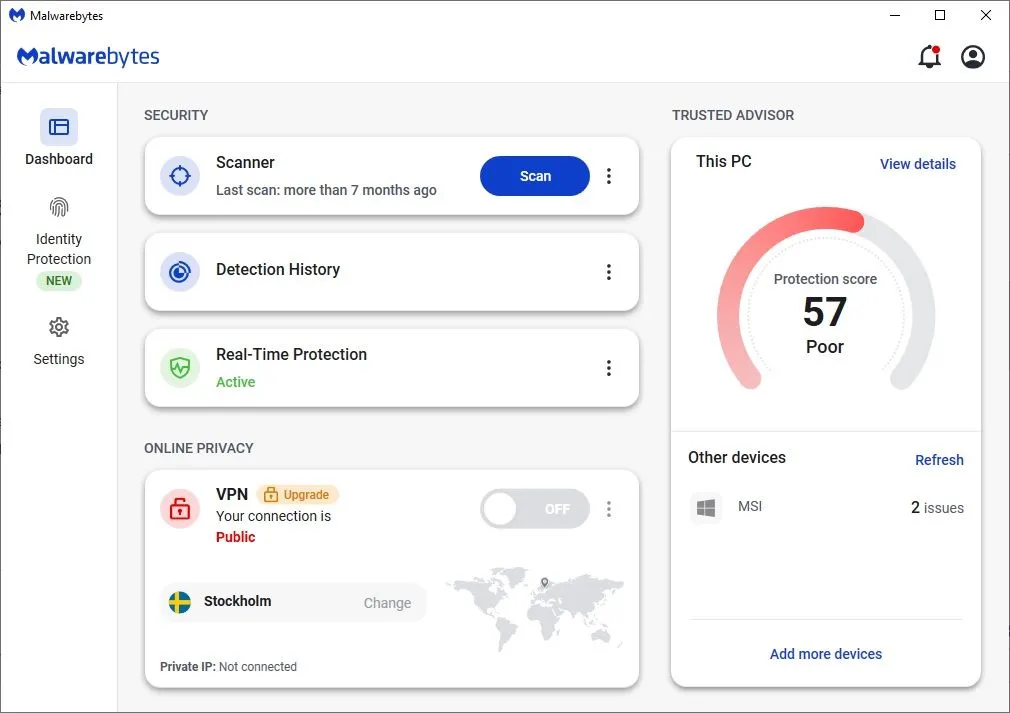 Giao diện phần mềm Malwarebytes Anti-Malware hiển thị quá trình quét toàn bộ hệ thống để phát hiện mã độc.