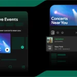 Giao diện playlist "Concerts Near You" của Spotify hiển thị danh sách các buổi hòa nhạc sắp tới.