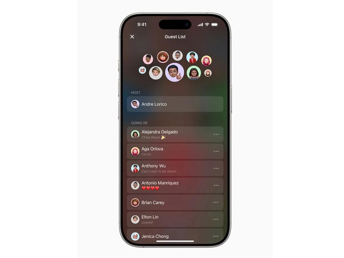 Giao diện quản lý danh sách khách mời trong ứng dụng Apple Invites
