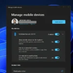 Giao diện quản lý thiết bị di động trong cài đặt Windows 11 hiển thị điện thoại Android đã kết nối và tùy chọn xem thiết bị trong File Explorer