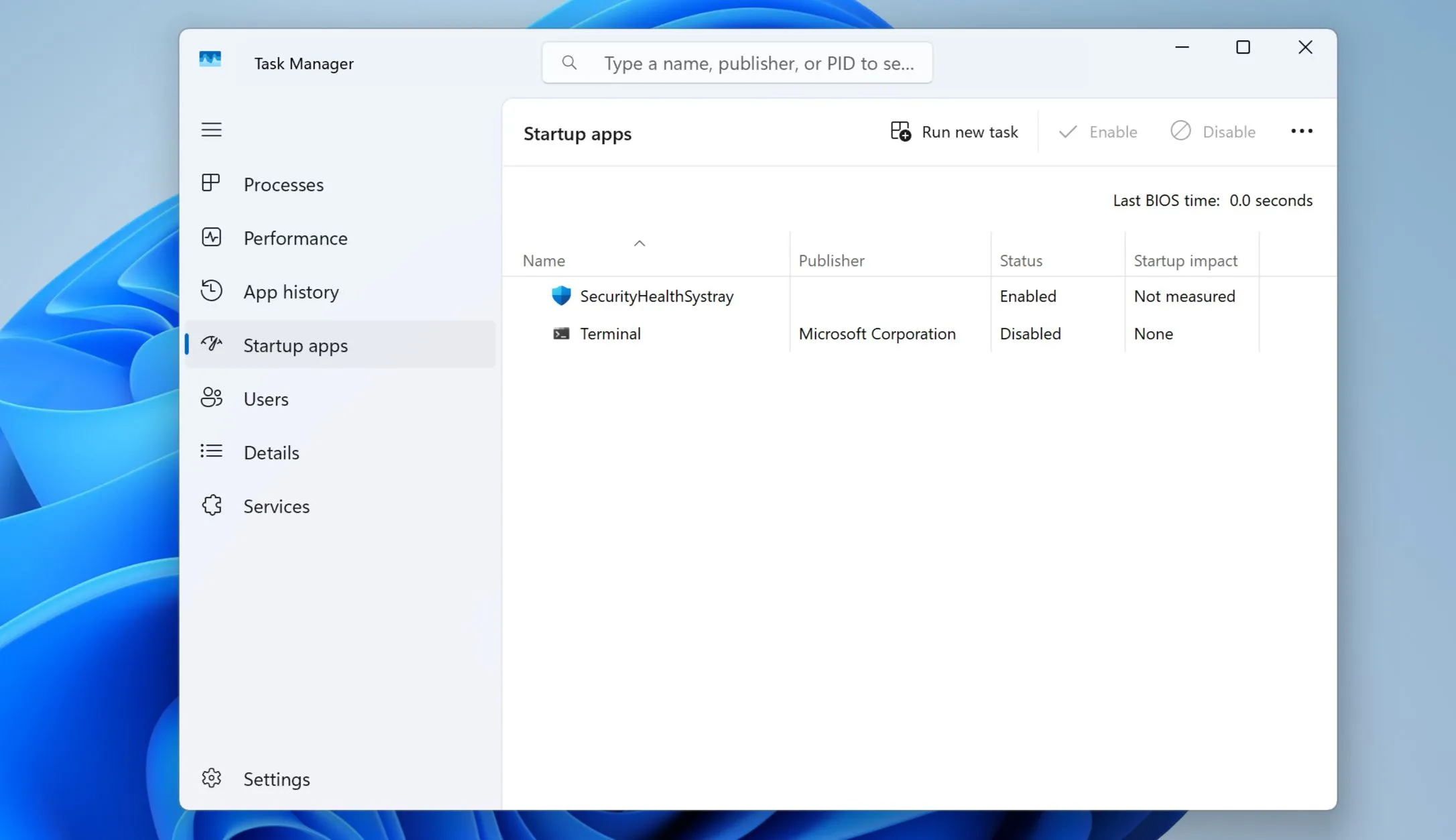 Giao diện quản lý ứng dụng khởi động trong Windows 11, hiển thị danh sách các chương trình tự chạy khi máy bật nguồn